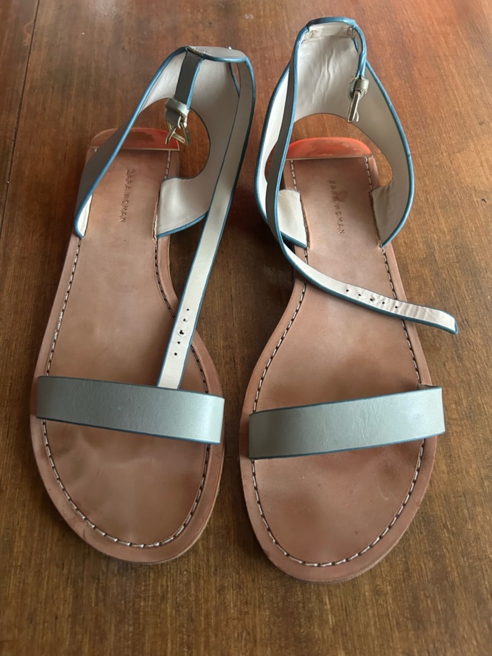 Zara Casual Ankle-Strap Flat Sandals in Light Blue